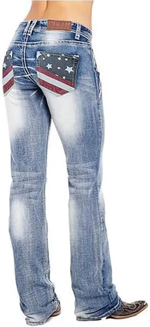 American Flag Mid Rise Bootcut Jeans for Women