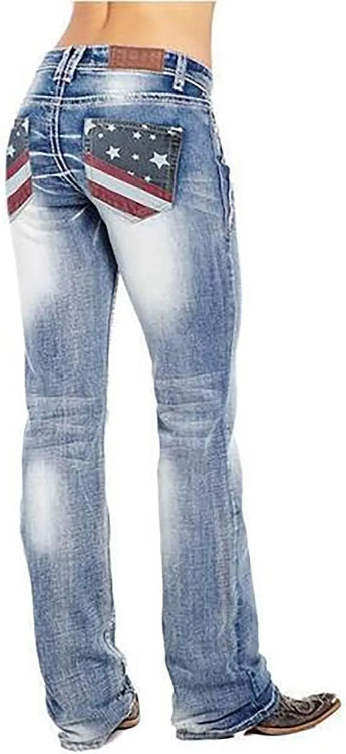 American Flag Mid Rise Bootcut Jeans for Women