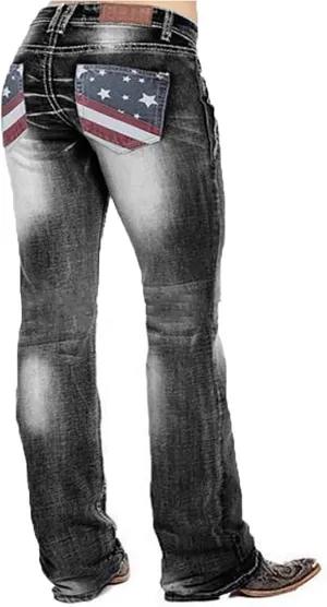 American Flag Mid Rise Bootcut Jeans for Women