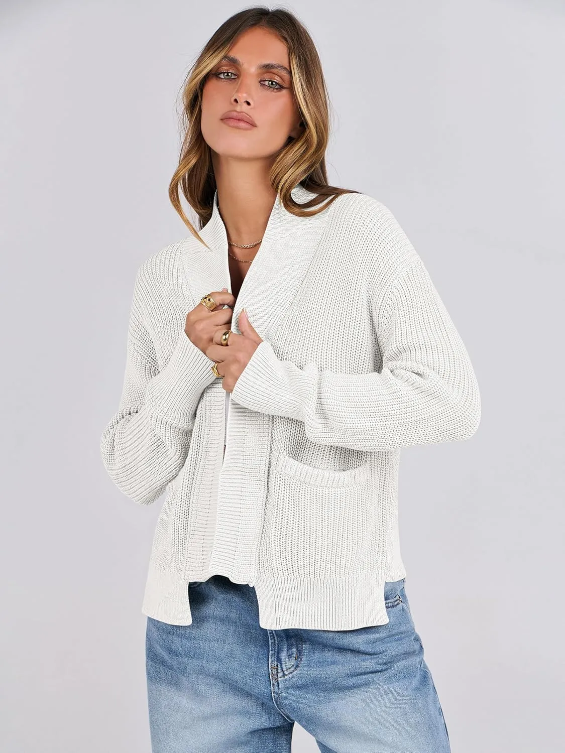 ANRABESS Women Jackets Sweaters Long Sleeve Open Front Loose Lightweight Knit Cropped Cardigan 2025 Spring Trendy Coats