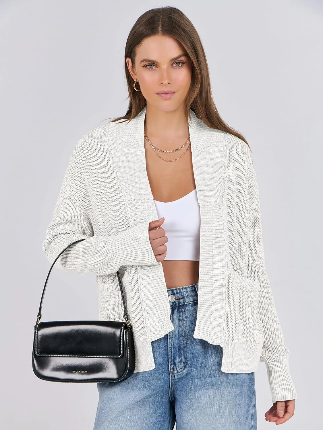 ANRABESS Women Jackets Sweaters Long Sleeve Open Front Loose Lightweight Knit Cropped Cardigan 2025 Spring Trendy Coats