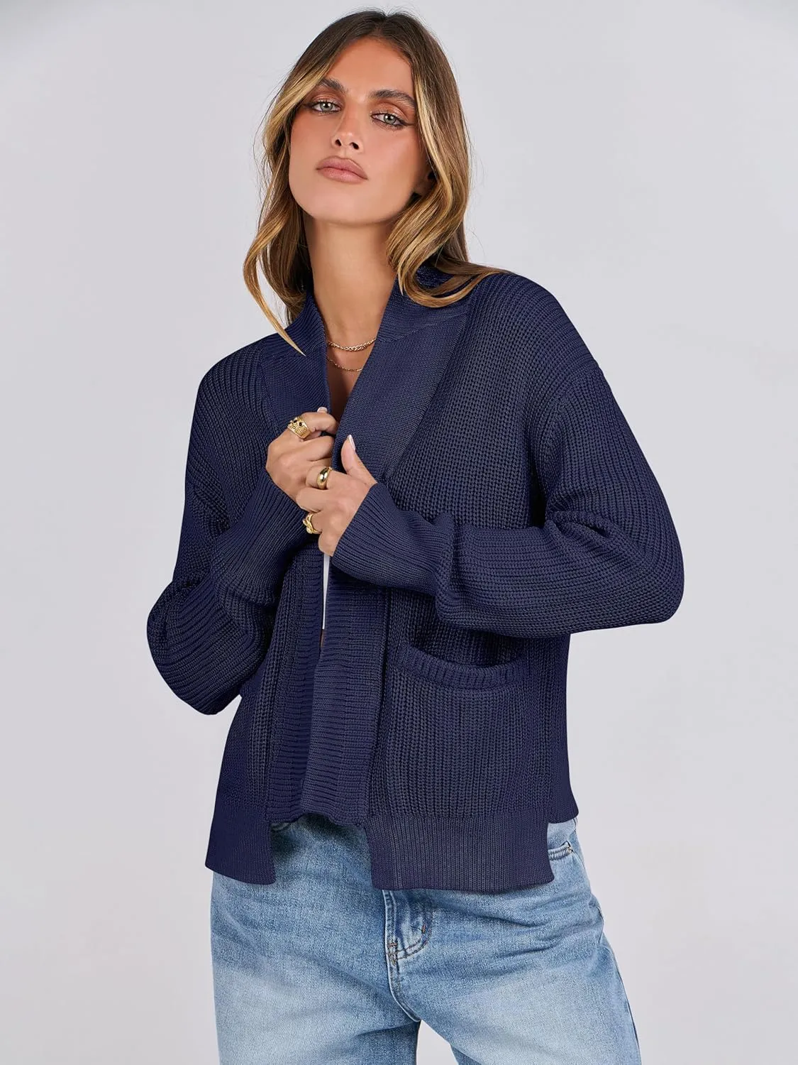 ANRABESS Women Jackets Sweaters Long Sleeve Open Front Loose Lightweight Knit Cropped Cardigan 2025 Spring Trendy Coats