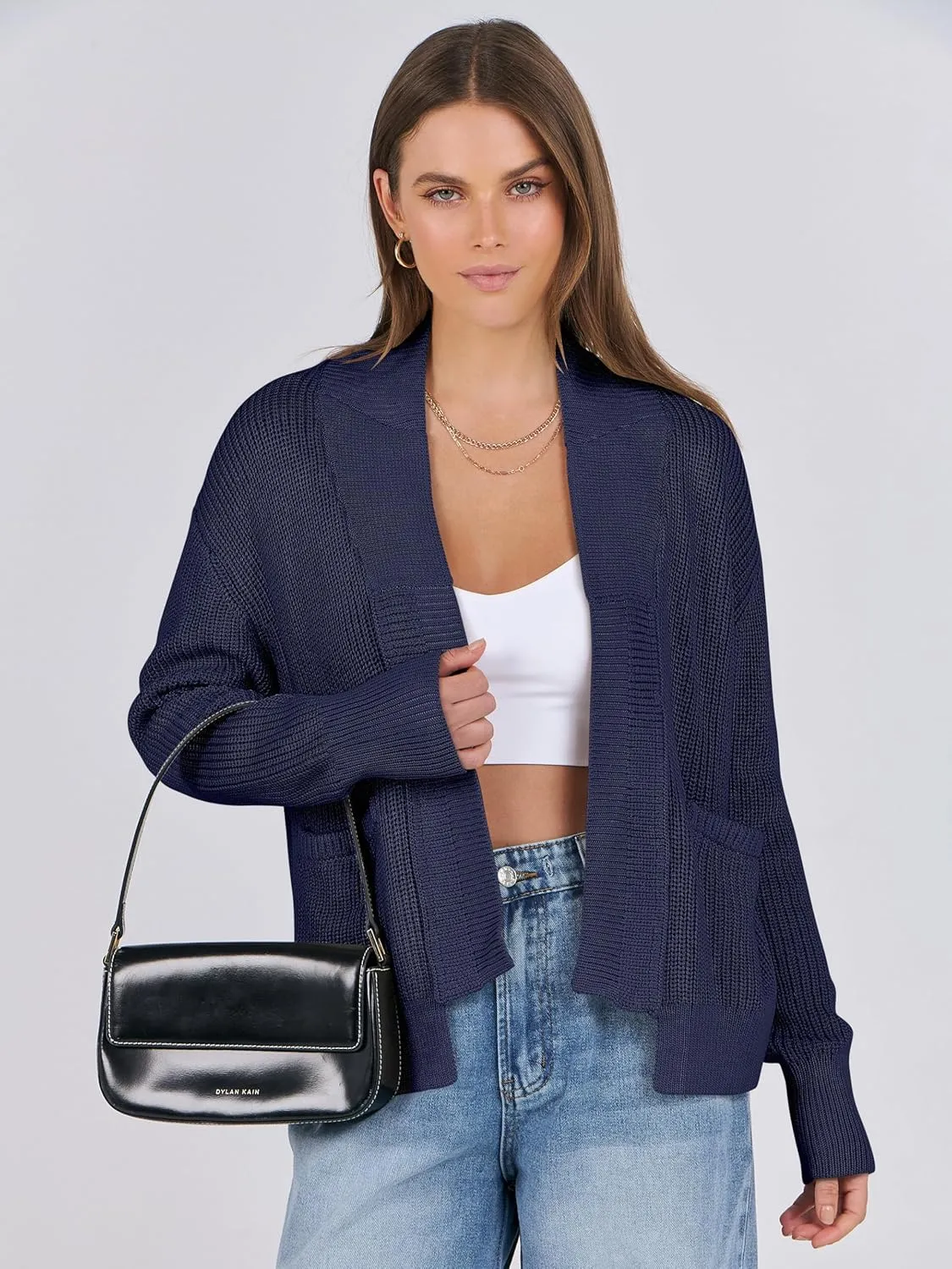 ANRABESS Women Jackets Sweaters Long Sleeve Open Front Loose Lightweight Knit Cropped Cardigan 2025 Spring Trendy Coats