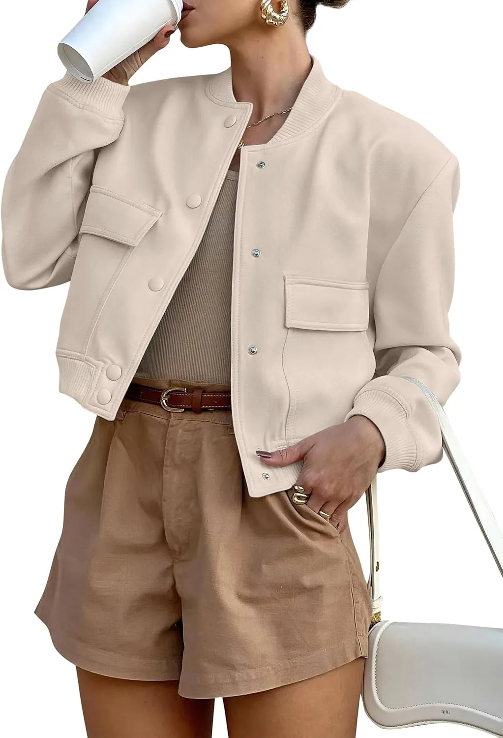 ANRABESS Womens Bomber Jacket Button Cropped Casual Varsity Jackets Shackets Fall Trendy Fashion Travel Outfits with Pockets