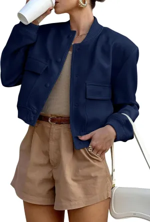 ANRABESS Womens Bomber Jacket Button Cropped Casual Varsity Jackets Shackets Fall Trendy Fashion Travel Outfits with Pockets