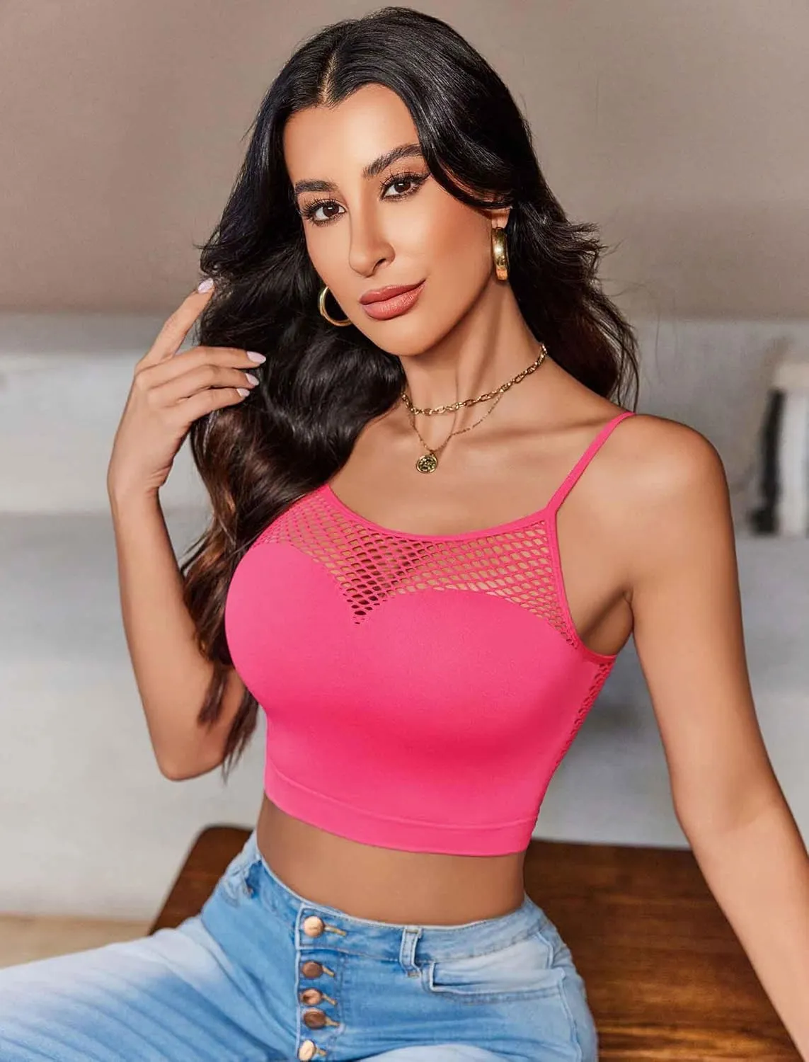 Avidlove Sexy Tops for Women Fishnet Crop Tops Y2k Bralette Hollow Out Camisole Going Out Lingeries Top