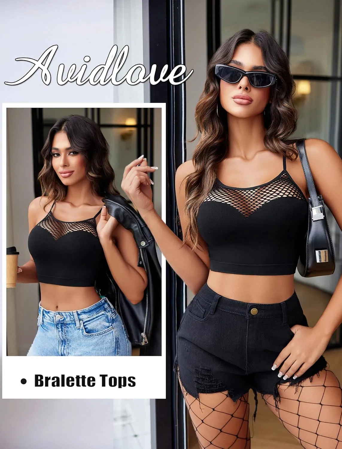 Avidlove Sexy Tops for Women Fishnet Crop Tops Y2k Bralette Hollow Out Camisole Going Out Lingeries Top