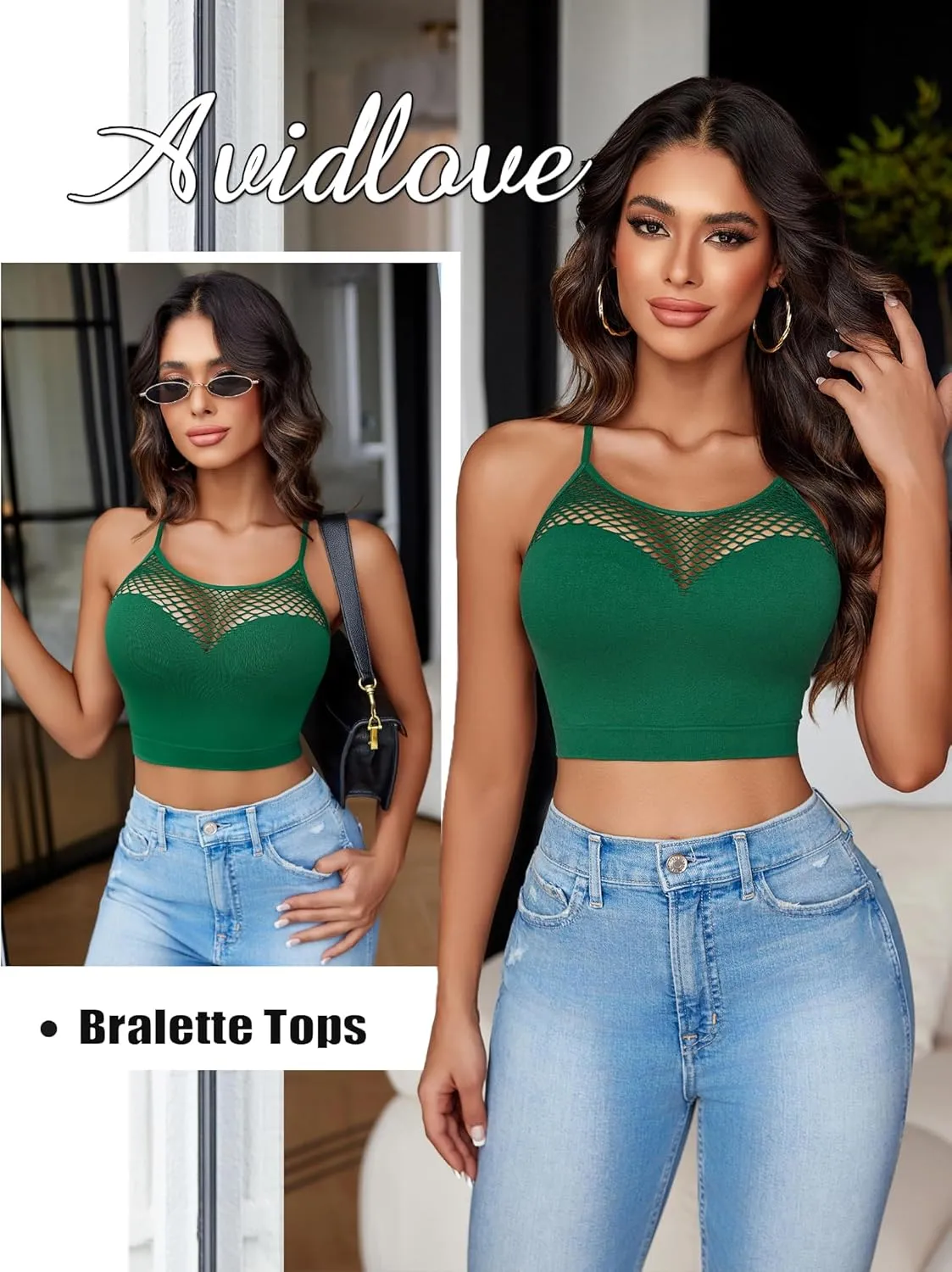 Avidlove Sexy Tops for Women Fishnet Crop Tops Y2k Bralette Hollow Out Camisole Going Out Lingeries Top