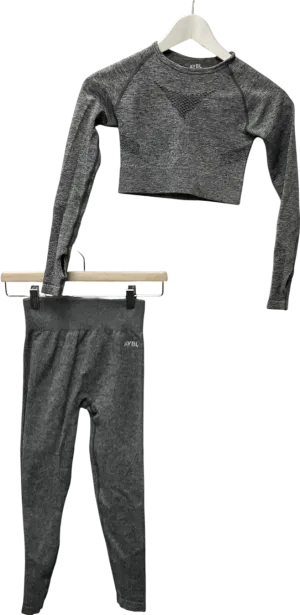 aybl Grey Motion Seamless Long Sleeve Crop Top & Empower Seamless Leggings Set UK XS