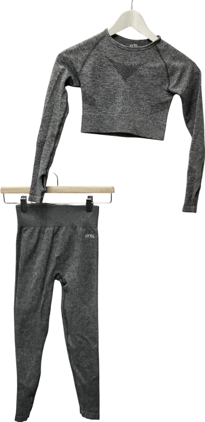 aybl Grey Motion Seamless Long Sleeve Crop Top & Empower Seamless Leggings Set UK XS