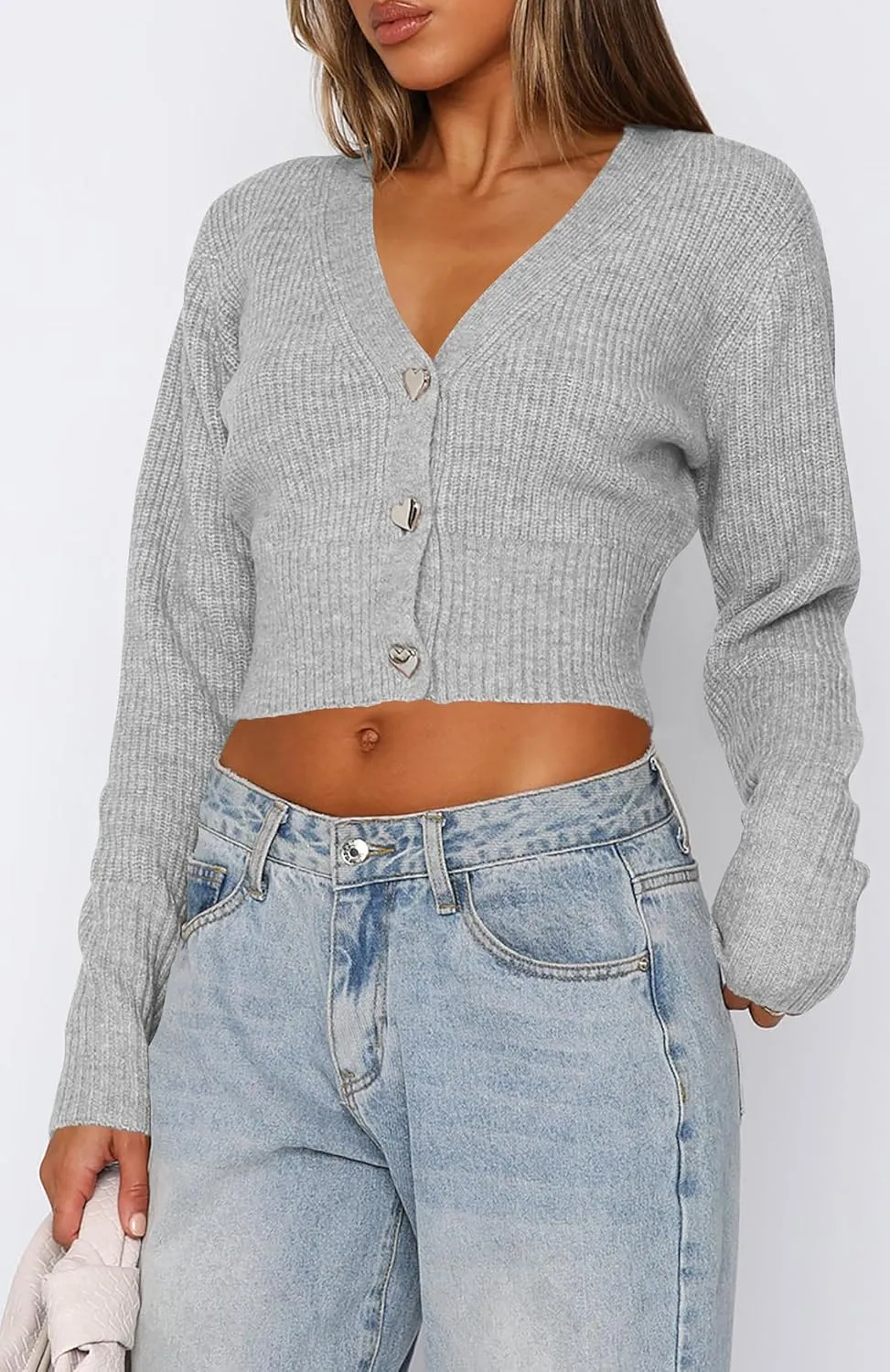 Balimtoy Cropped Cardigan Sweaters for Women Long Sleeve V Neck Knit Short Cardigan Button Up Sweater Trendy Fall Outfits