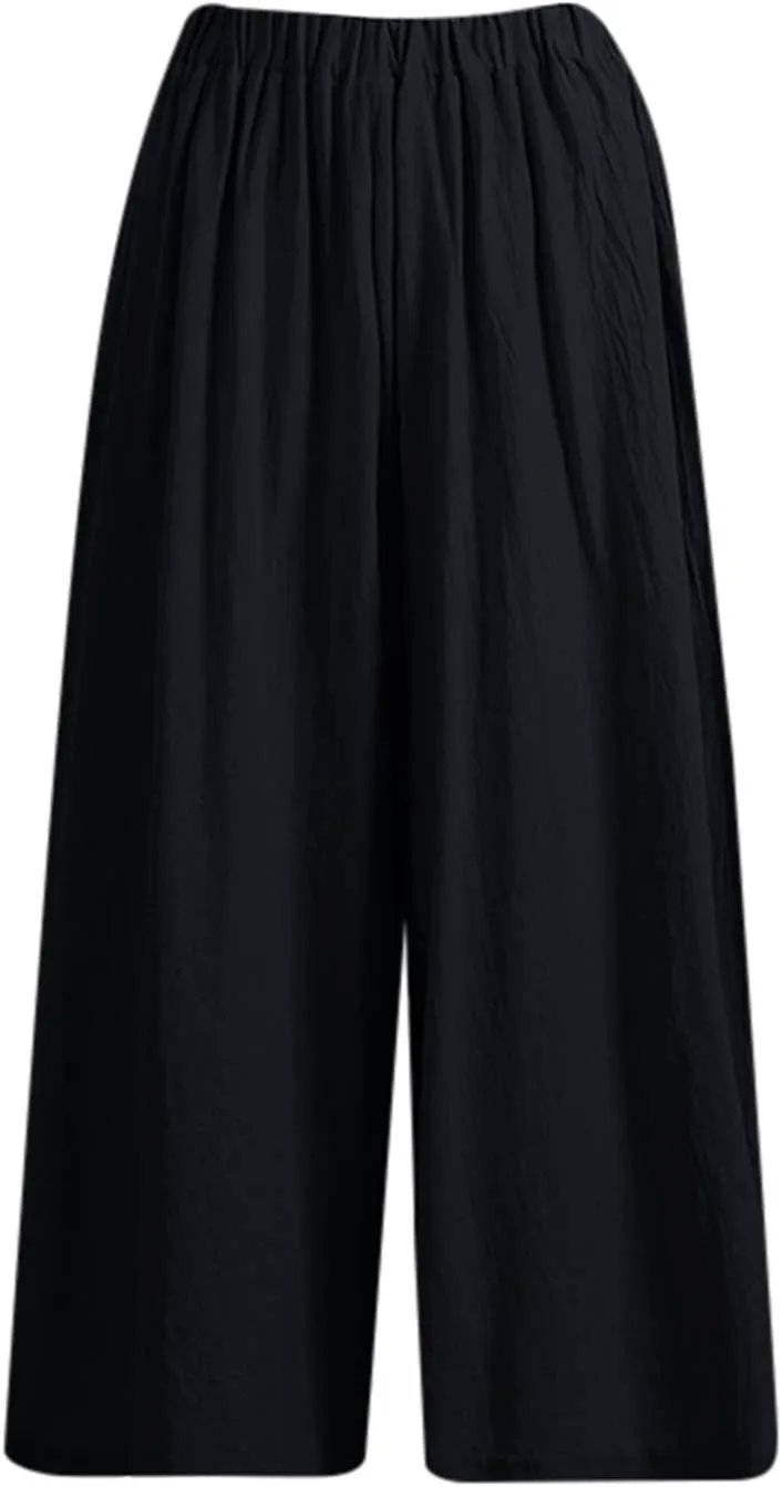 Beach Pants for Women Wide Leg Wide Leg Long Pant Trousers with Pocket Linen Blend