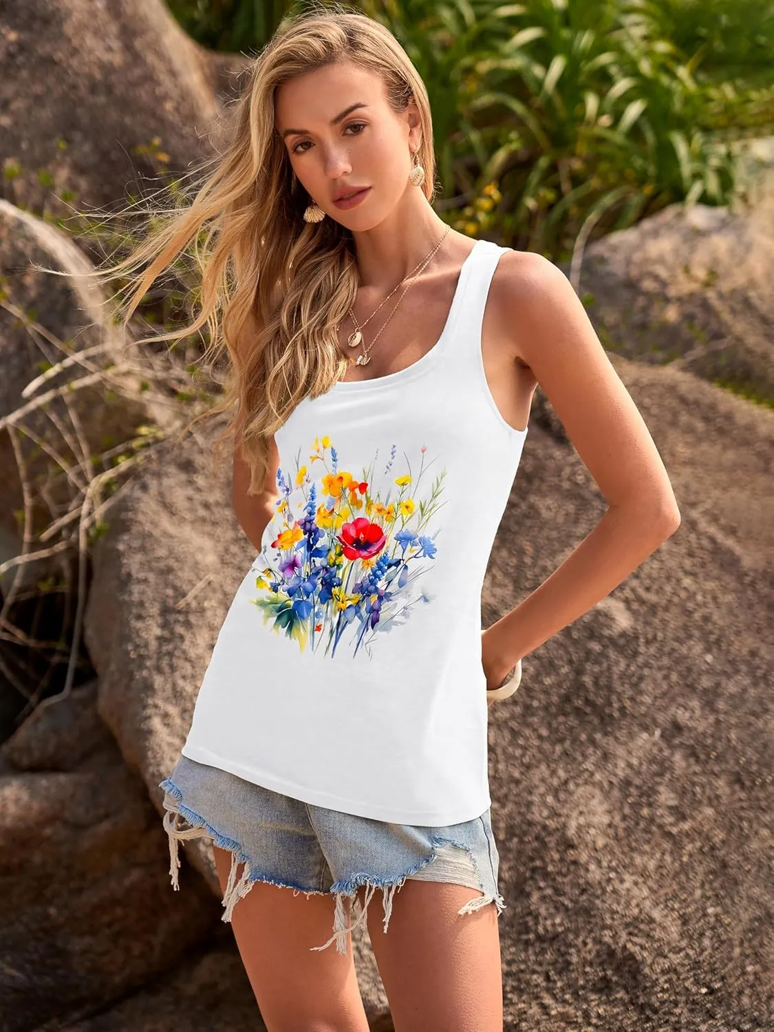 Beach Vacation Clothes for Women Sleeveless Graphic Tees Tank Tops 2025 Summer Casual Loose Fit Shirts Camisole