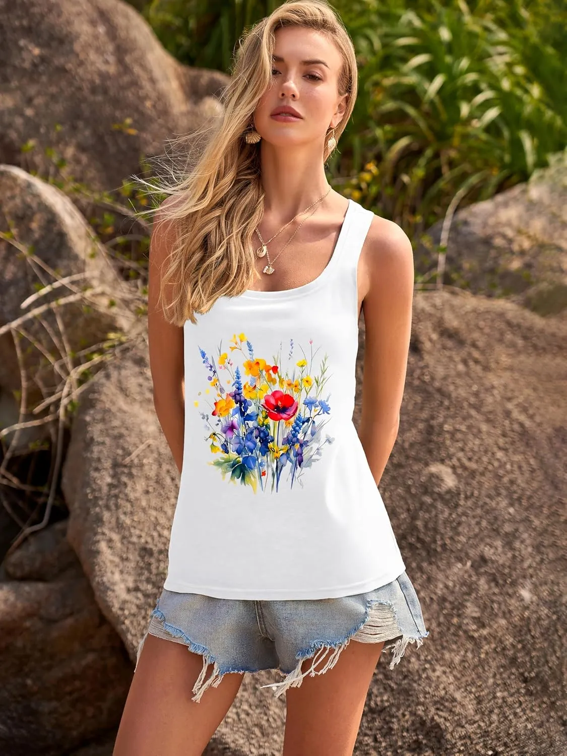 Beach Vacation Clothes for Women Sleeveless Graphic Tees Tank Tops 2025 Summer Casual Loose Fit Shirts Camisole