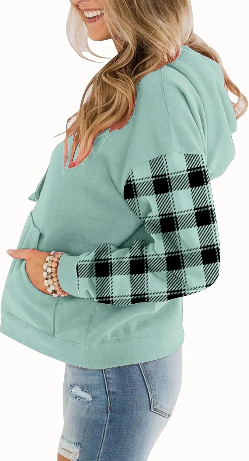 BeadChica Womens Casual Hoodies Crew Neck Long Sleeve Sweatshirts With Pocket Lightweight Pullover Tops