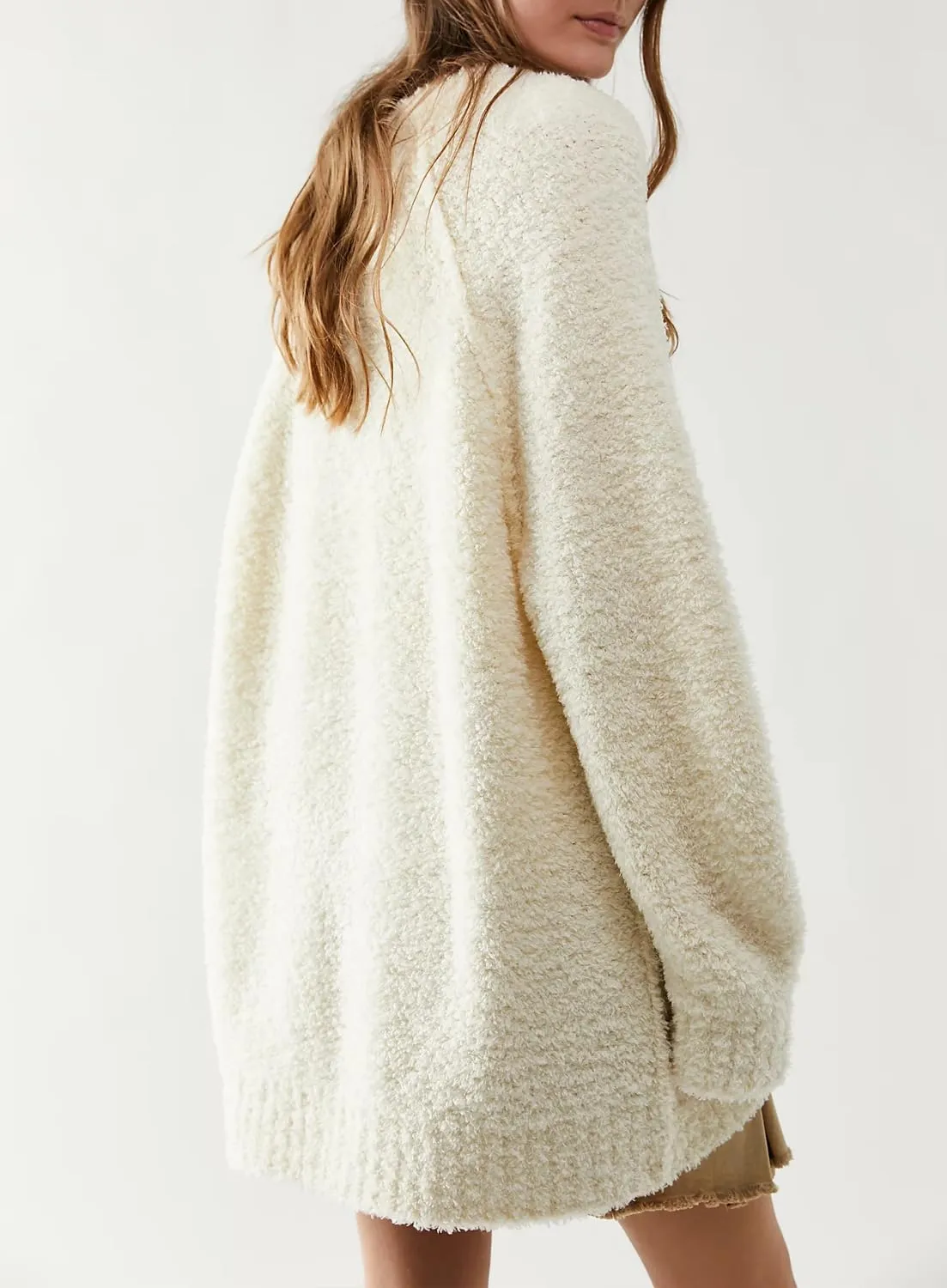Beaully Women's Oversized Long Sleeve Crewneck Fuzzy Knit Warm Sweaters 2024 Fall Pullover Sweater Tops