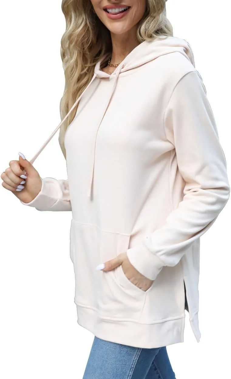 Beimuc Hoodies for Women Fashion Split Hem Drawstring Casual Long Sleeve Sweatshirts Tops with Pockets