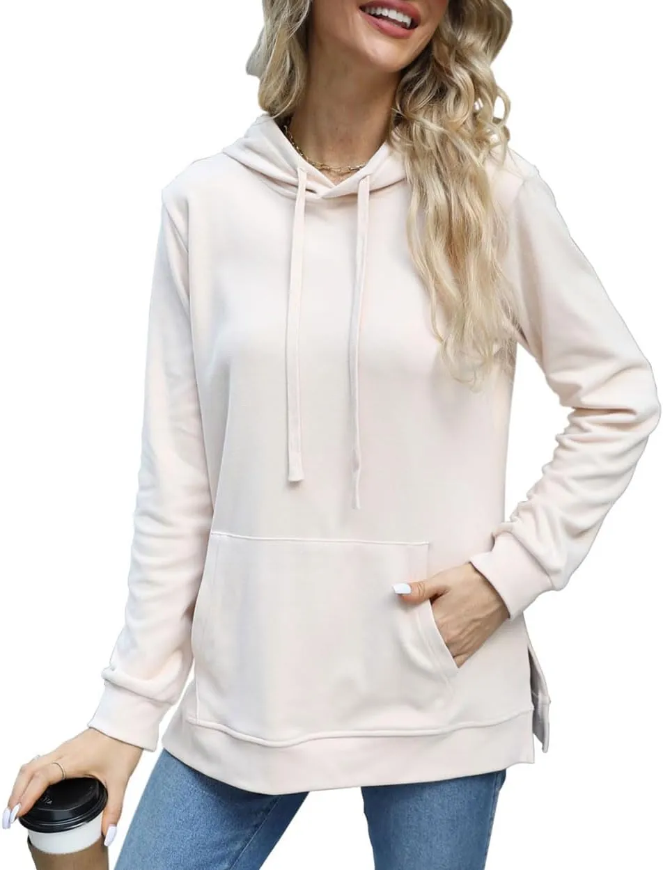 Beimuc Hoodies for Women Fashion Split Hem Drawstring Casual Long Sleeve Sweatshirts Tops with Pockets