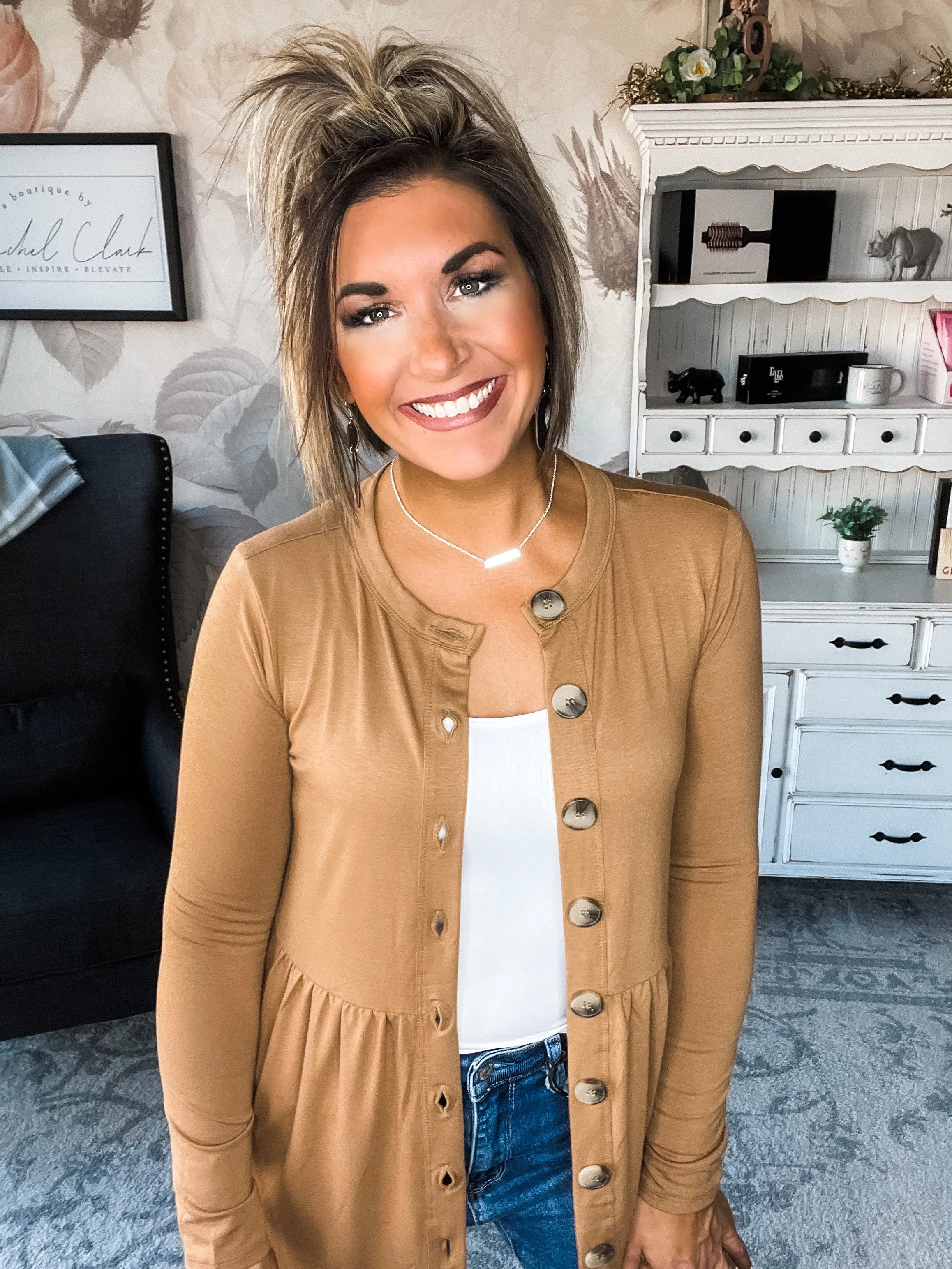 Best Deal Yet Shirred Waist Cardigan - Camel