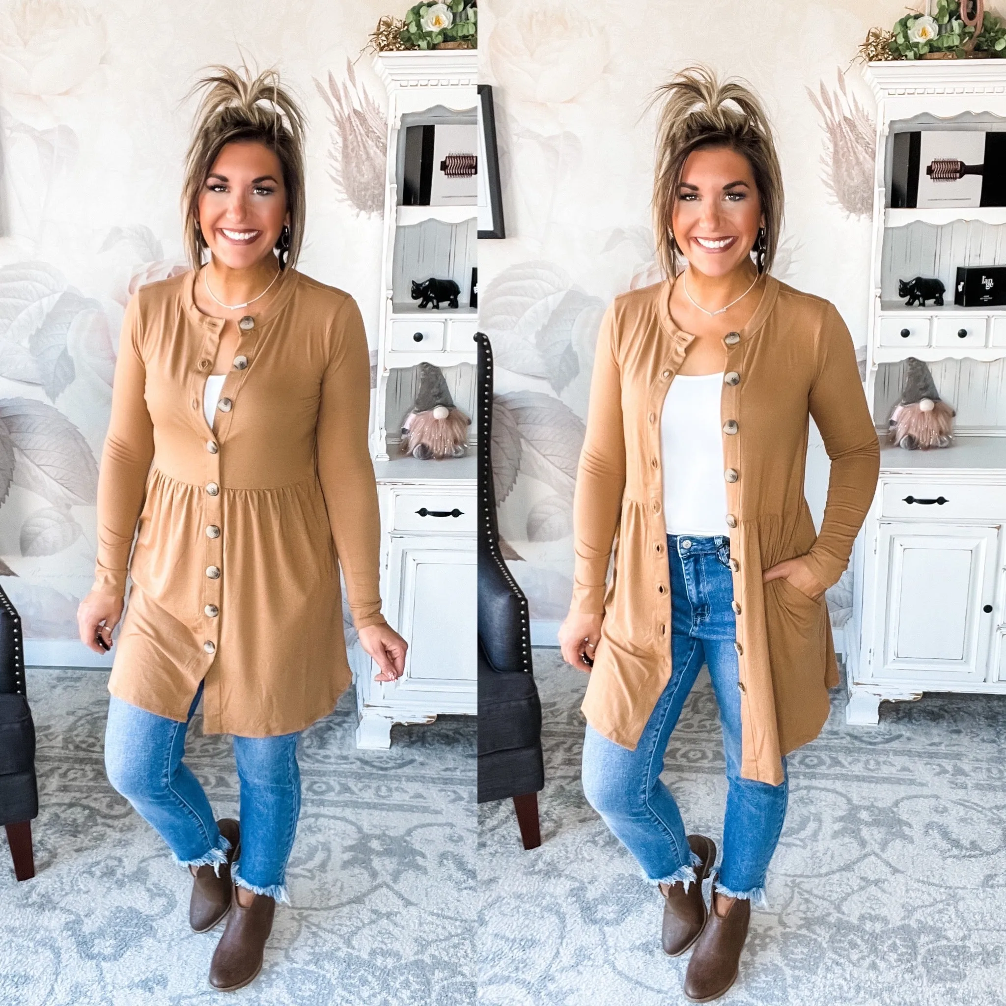 Best Deal Yet Shirred Waist Cardigan - Camel