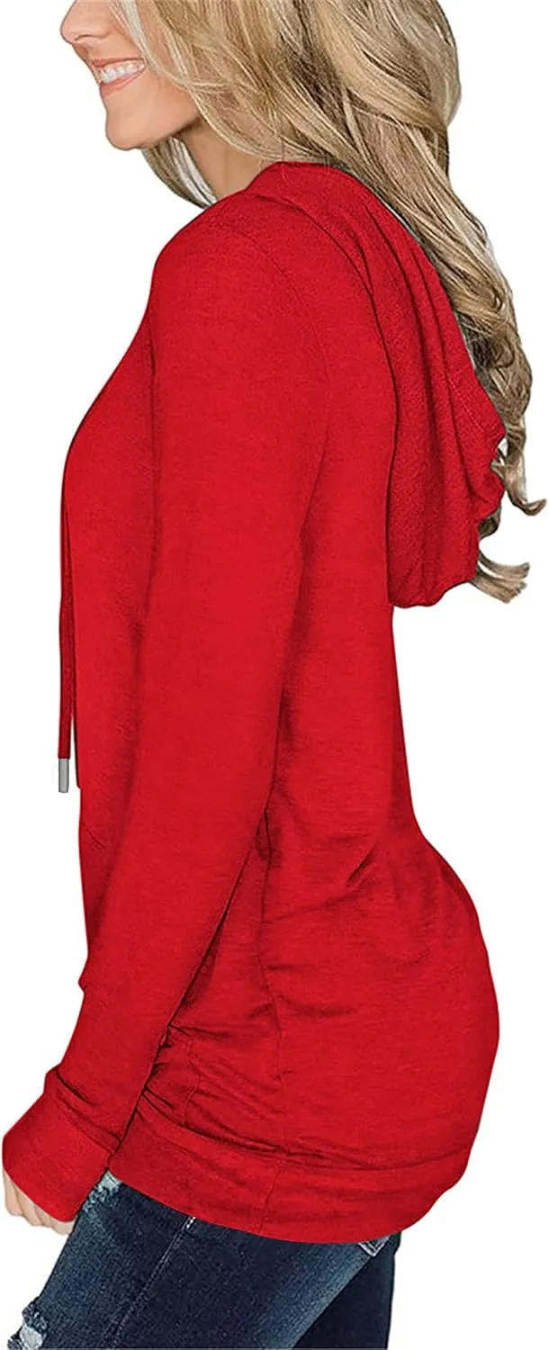 BEUFRI Hoodies for Women Casual Long Sleeve Solid Pullover Tops Loose Sweatshirt with Pocket