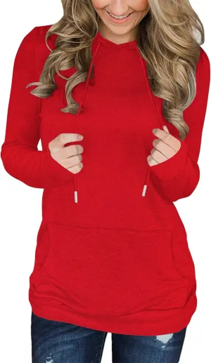 BEUFRI Hoodies for Women Casual Long Sleeve Solid Pullover Tops Loose Sweatshirt with Pocket