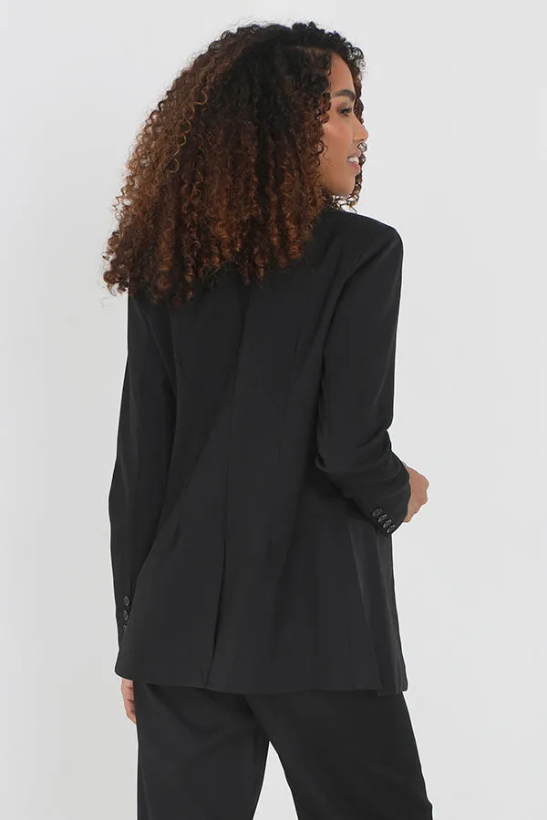 BLACK BUTTON FASTENED LONG SLEEVE TAILORED BLAZER