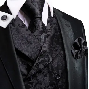 Black Floral Jacquard Vest Set