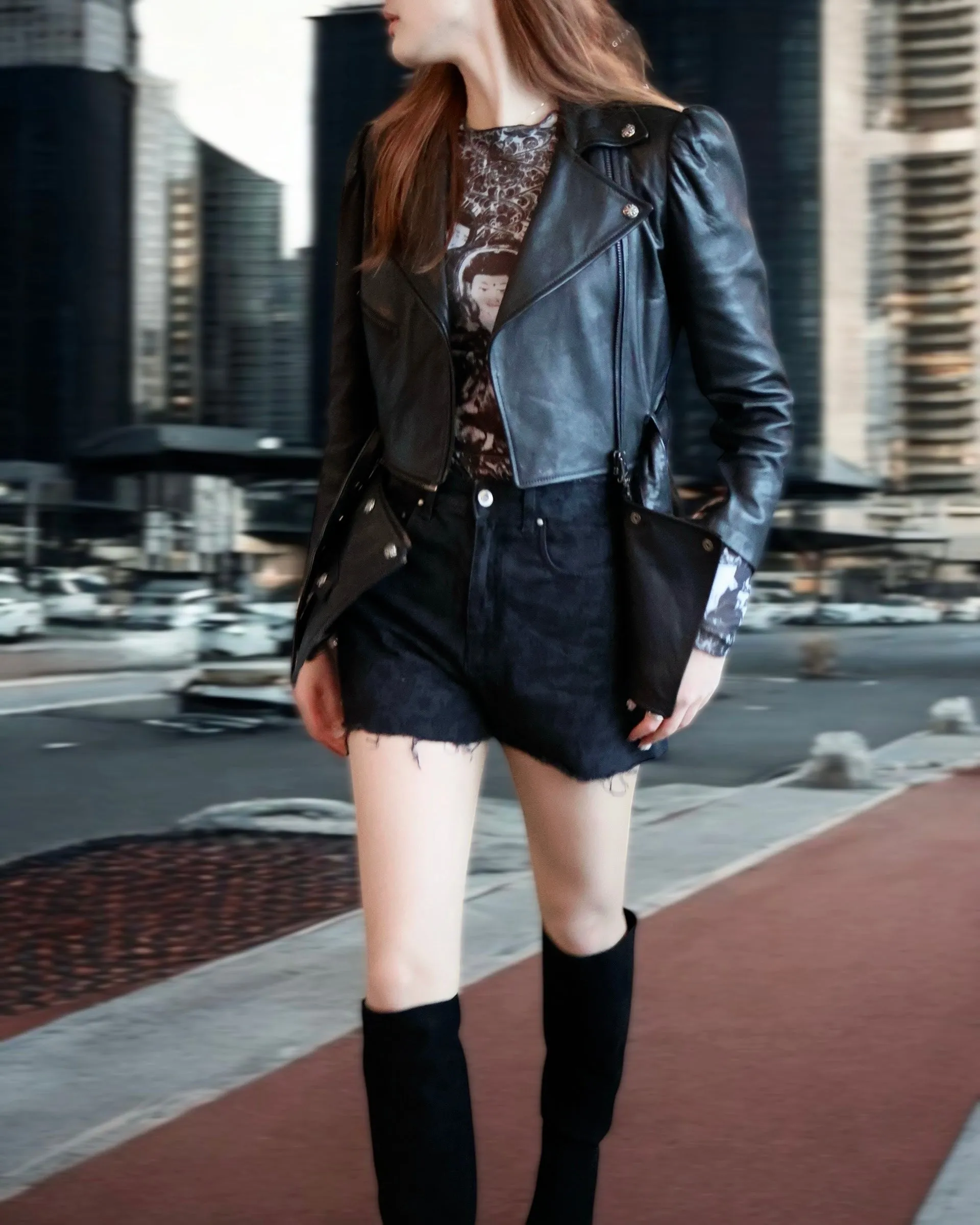 Black fully lined leather jacket with belt