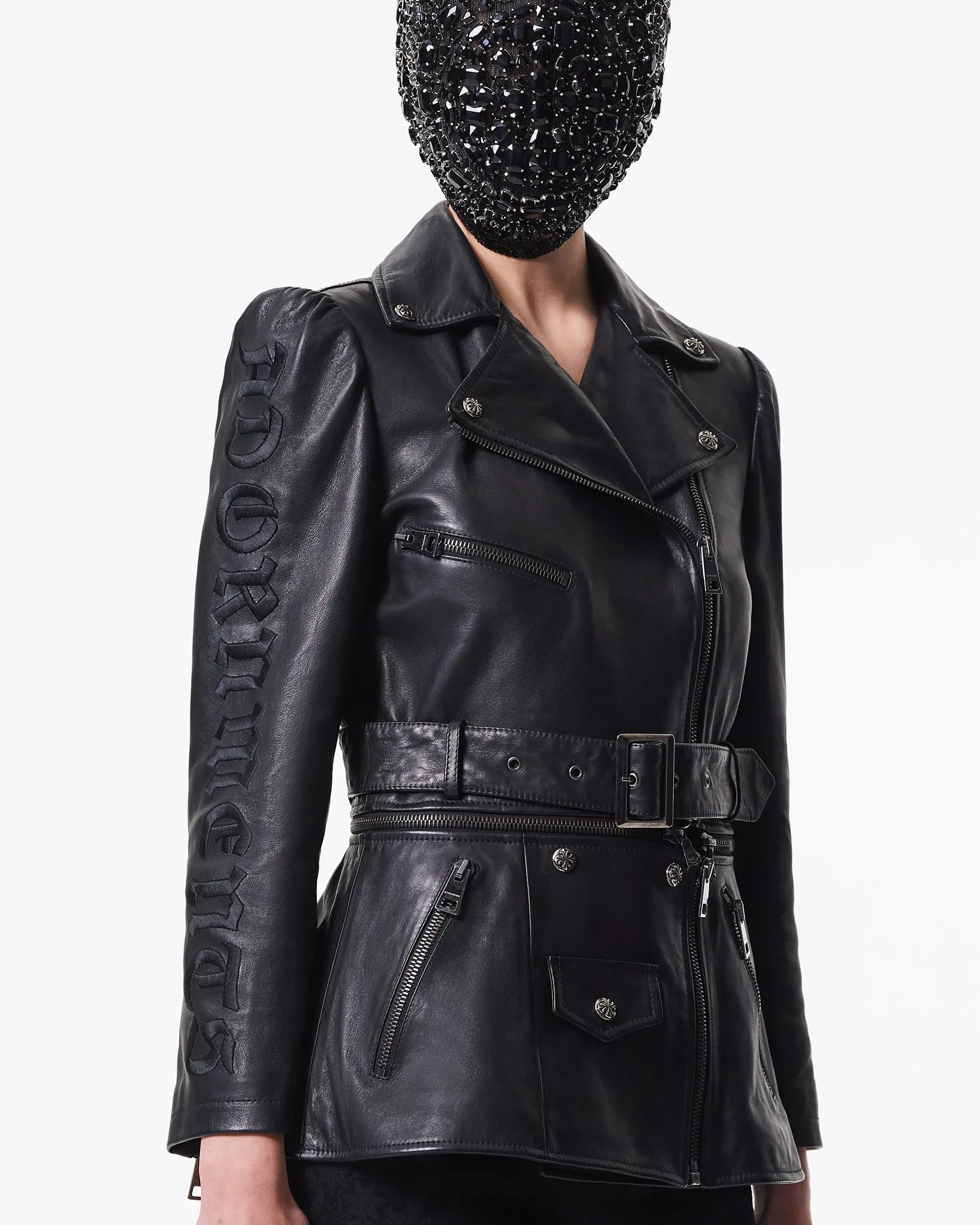 Black fully lined leather jacket with belt