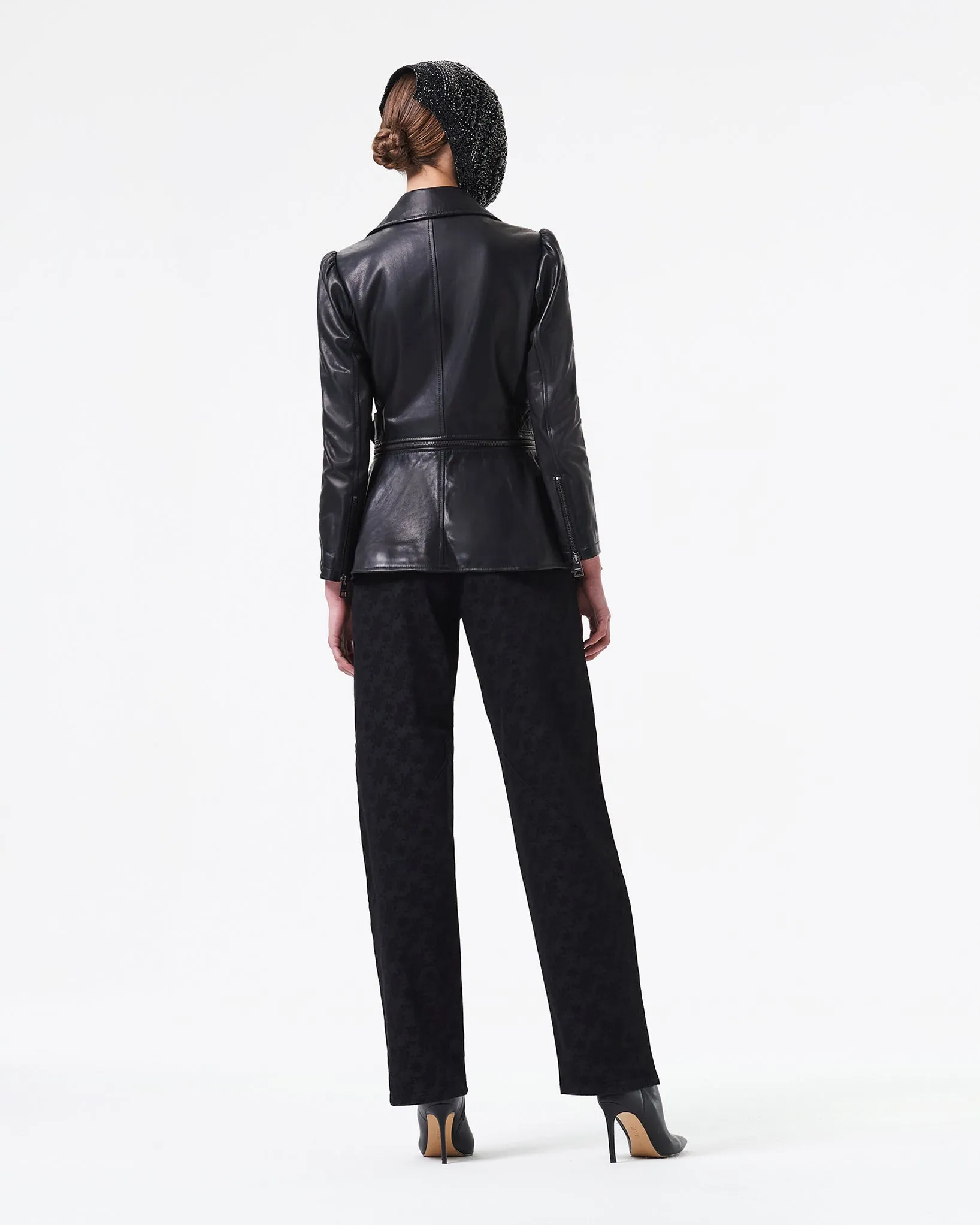 Black fully lined leather jacket with belt