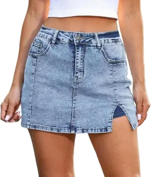 Bloomy Jean Skorts, Bloomy Skorts, Woman High Waisted Casual Stretchy Denim Skirt Side Split Mini Skirts