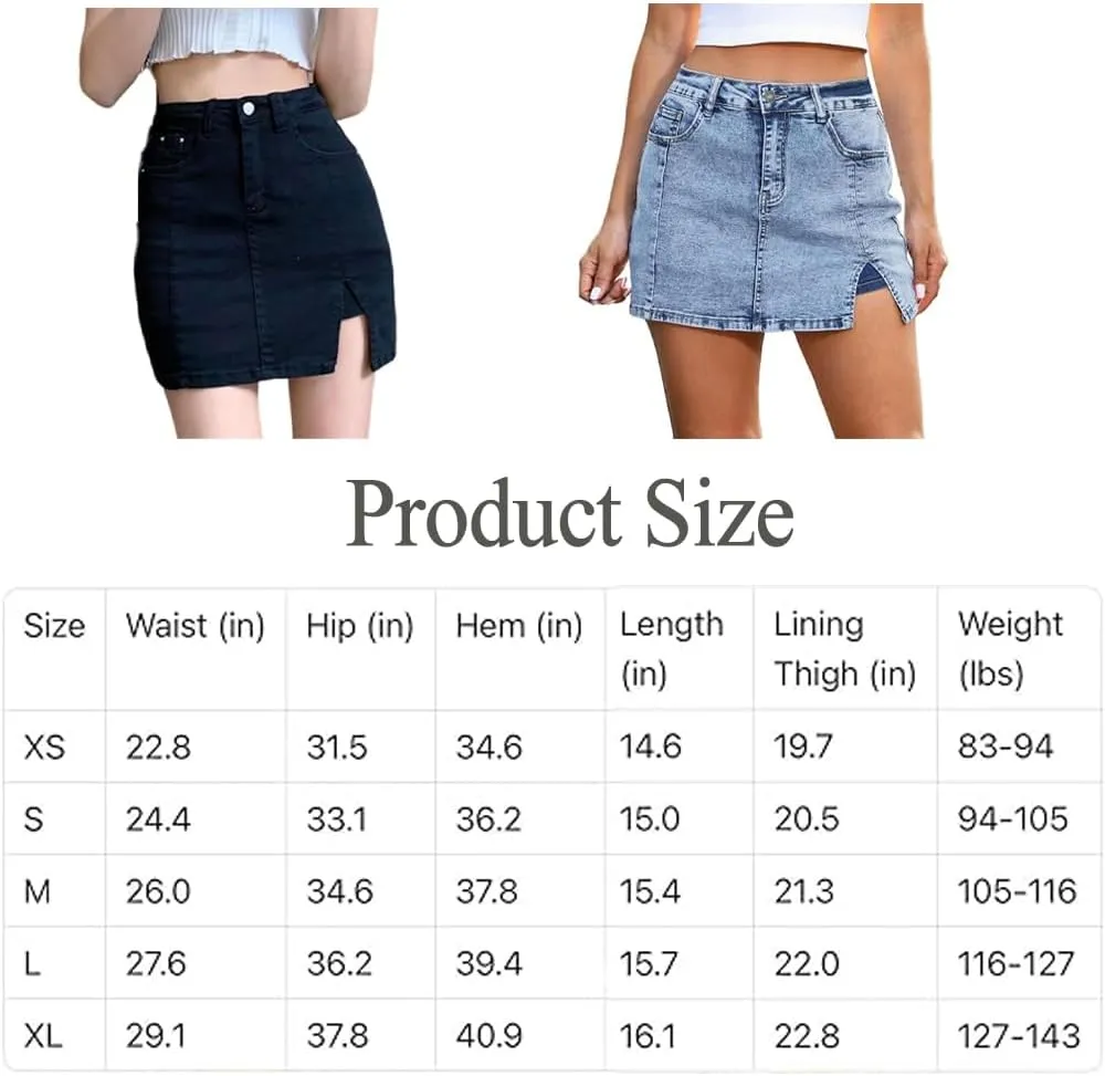 Bloomy Jean Skorts, Bloomy Skorts, Woman High Waisted Casual Stretchy Denim Skirt Side Split Mini Skirts