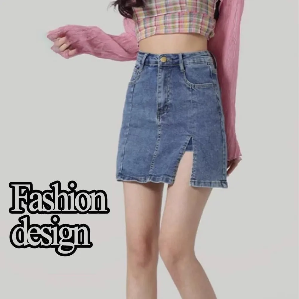 Bloomy Jean Skorts, Bloomy Skorts, Woman High Waisted Casual Stretchy Denim Skirt Side Split Mini Skirts