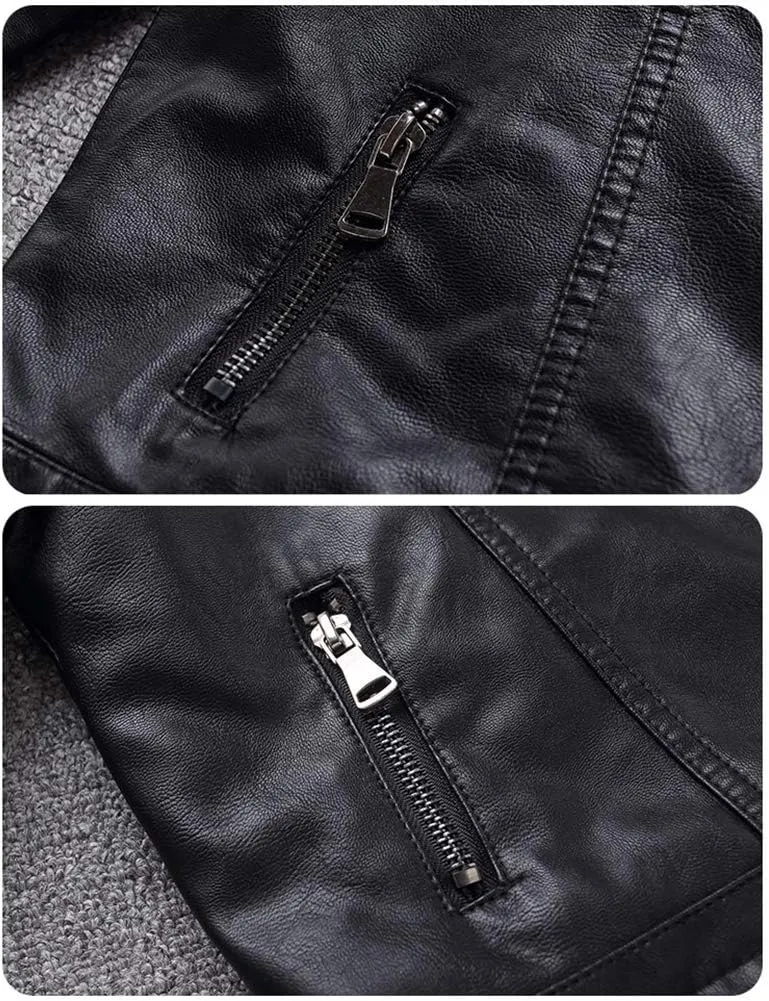 Boys Girls Spring Motorcycle Faux Leather Studded Jackets with Oblique Zipper Clothing Coat