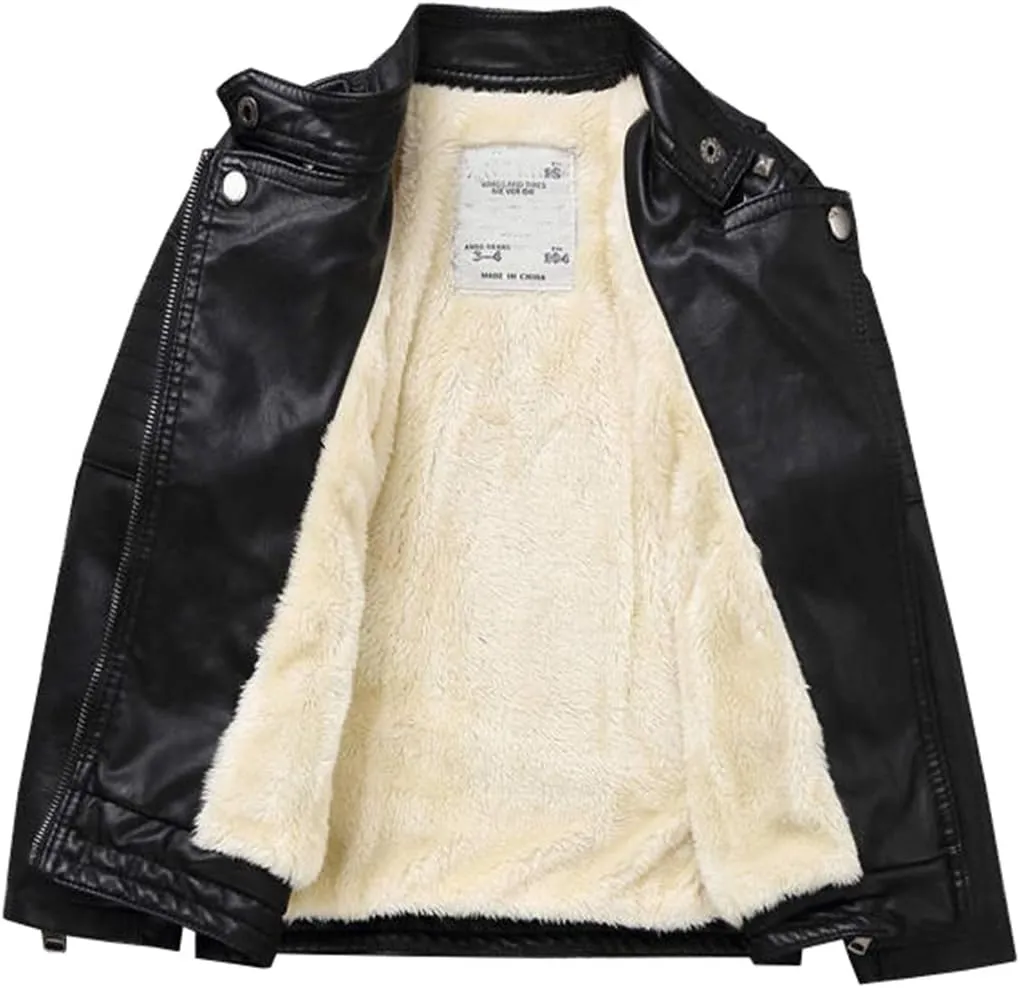 Boys Girls Spring Motorcycle Faux Leather Studded Jackets with Oblique Zipper Clothing Coat