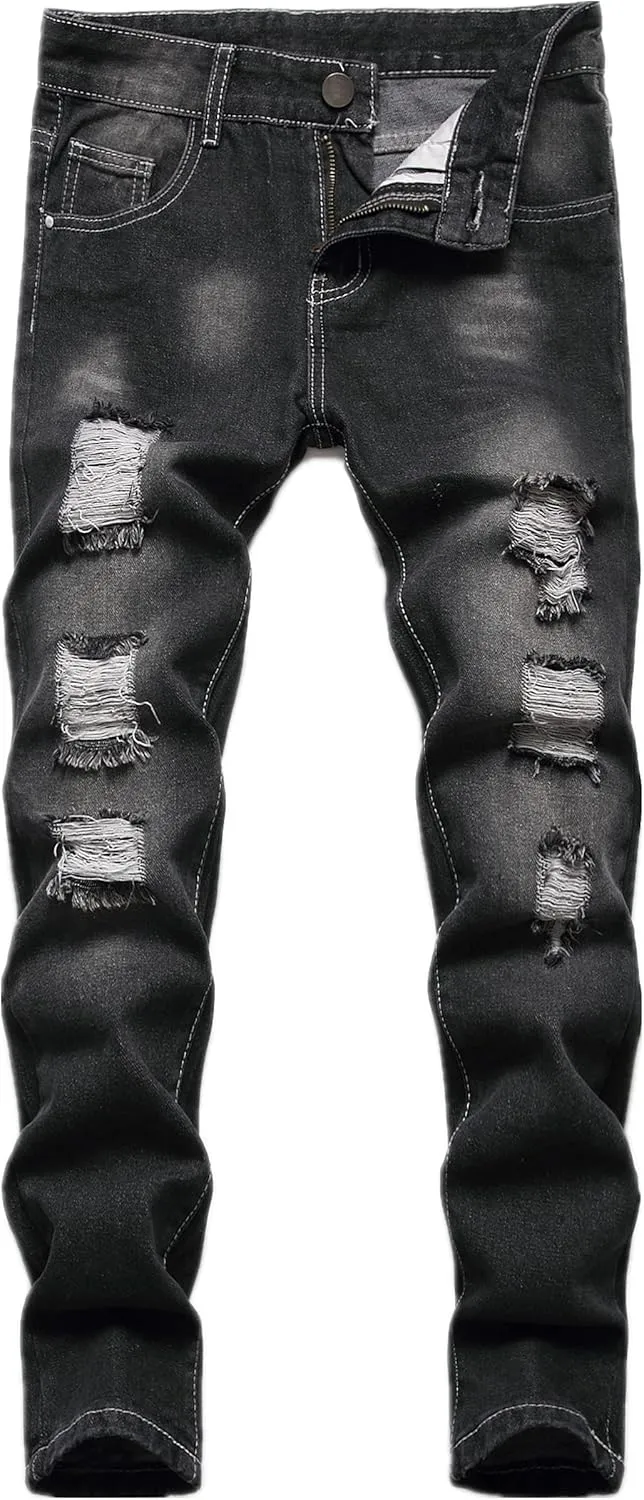Boy's Ripped Distressed Skinny Fit Fashion Slim Washed Kids Denim Jeans Pants