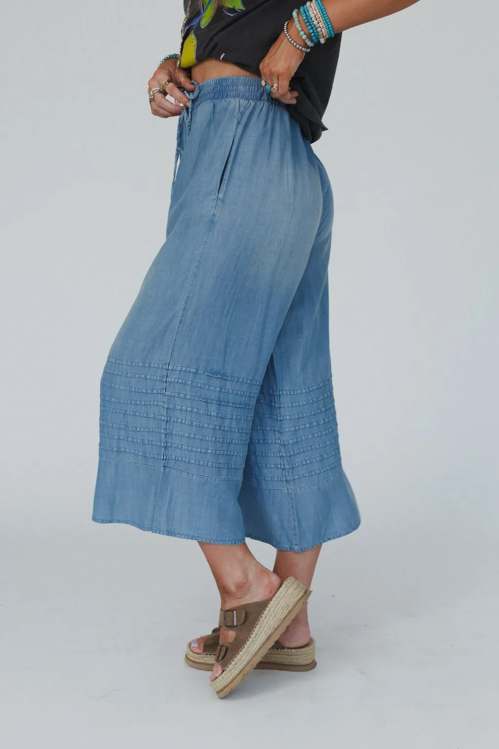 Breezy Dream Wide Leg Pants - Washed Denim