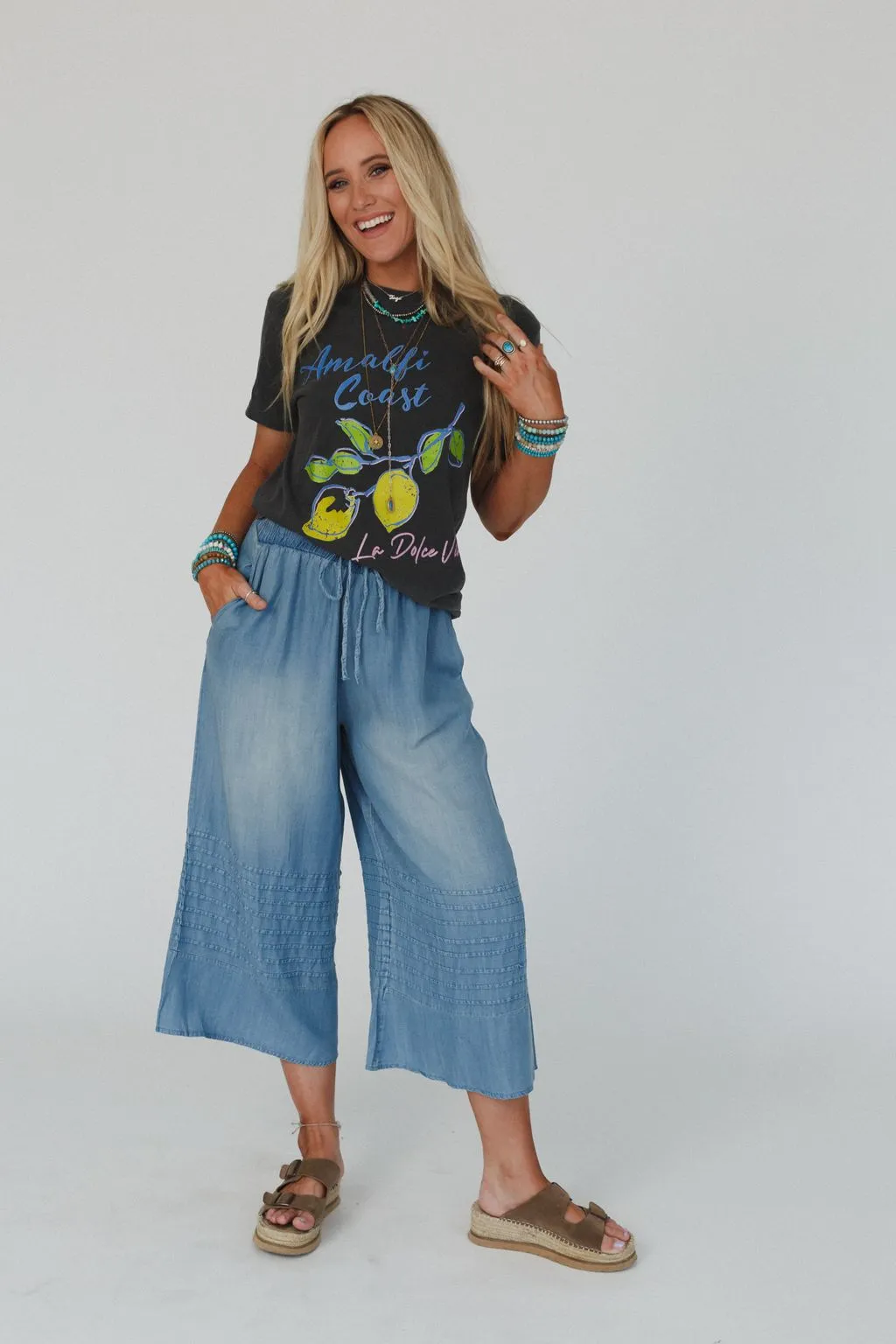 Breezy Dream Wide Leg Pants - Washed Denim