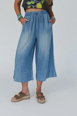 Breezy Dream Wide Leg Pants - Washed Denim