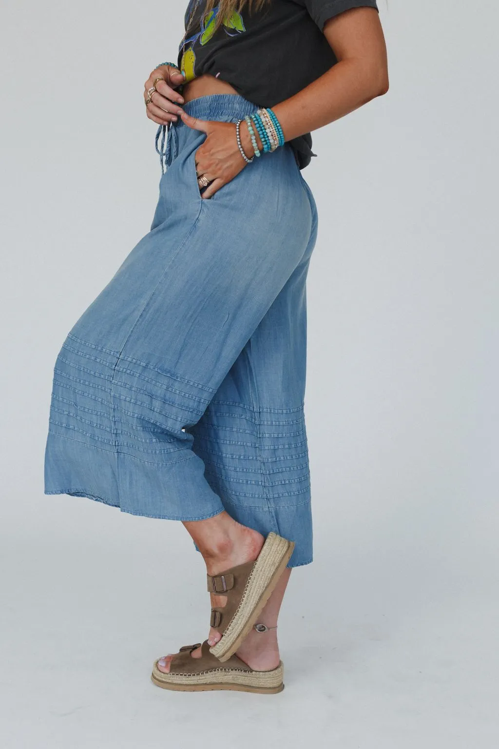 Breezy Dream Wide Leg Pants - Washed Denim