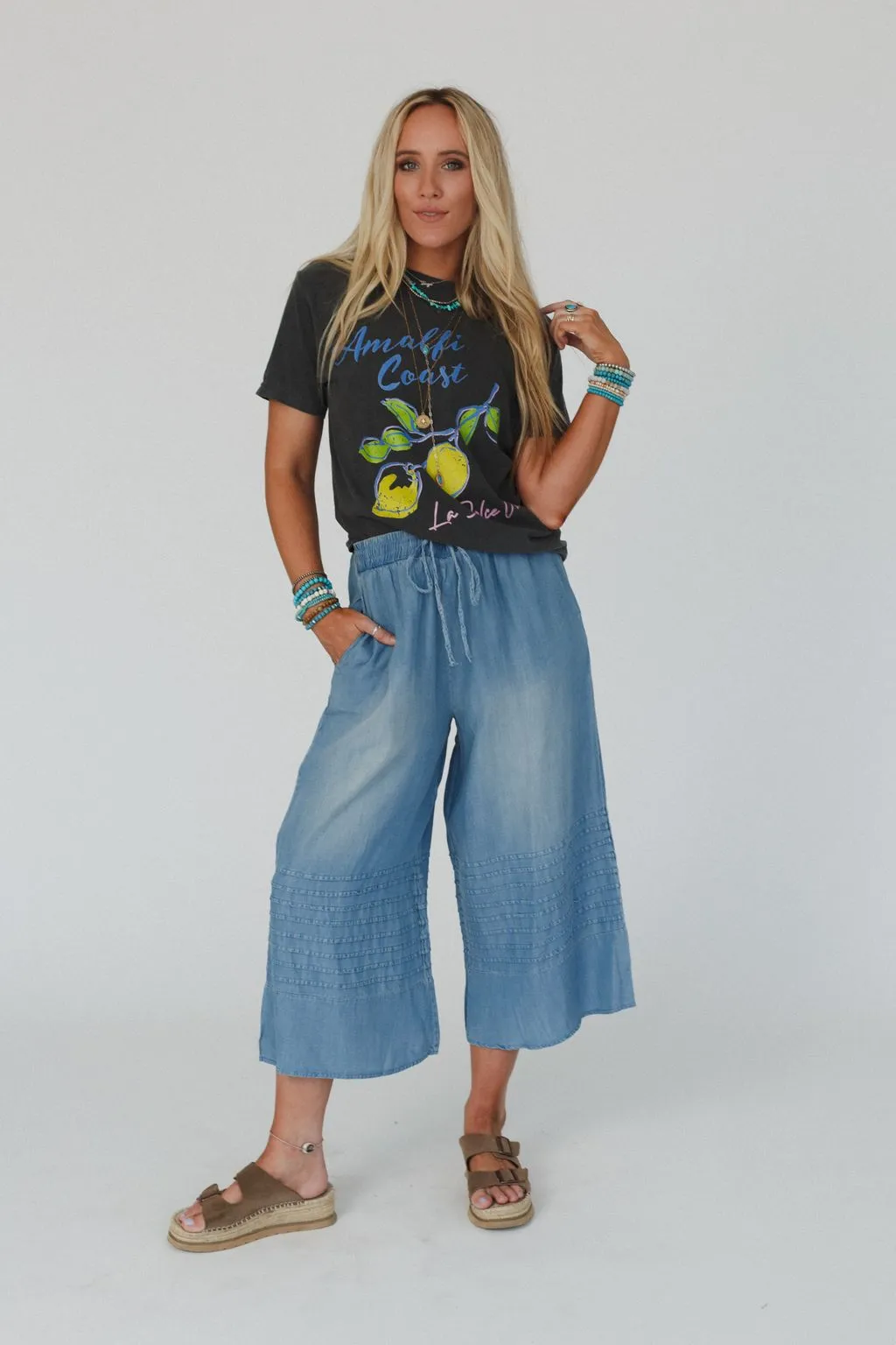 Breezy Dream Wide Leg Pants - Washed Denim