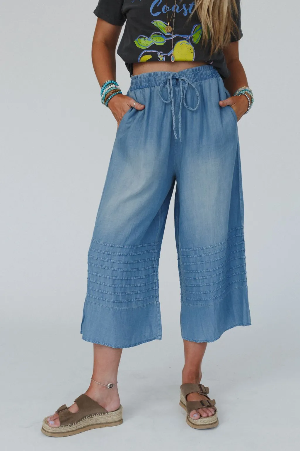 Breezy Dream Wide Leg Pants - Washed Denim