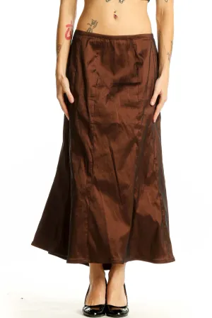 Brown Satin Mermaid Maxi Skirt
