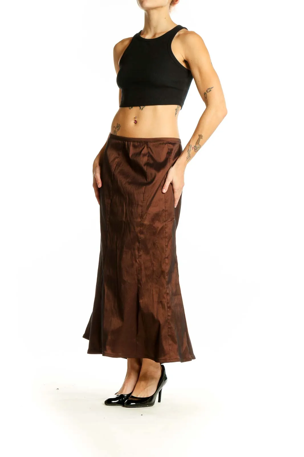 Brown Satin Mermaid Maxi Skirt