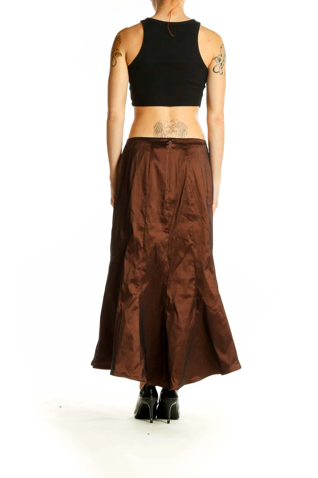 Brown Satin Mermaid Maxi Skirt