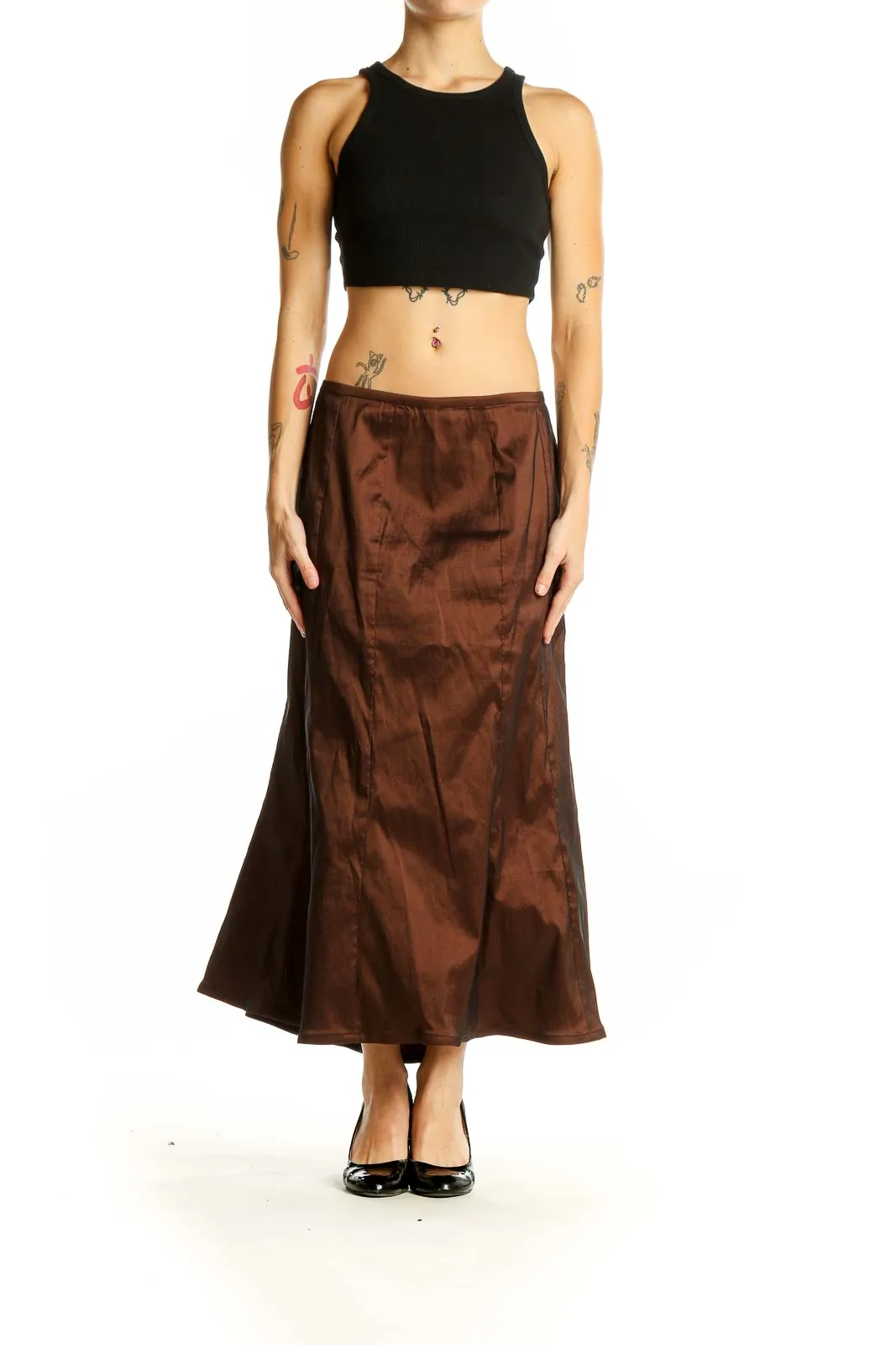 Brown Satin Mermaid Maxi Skirt