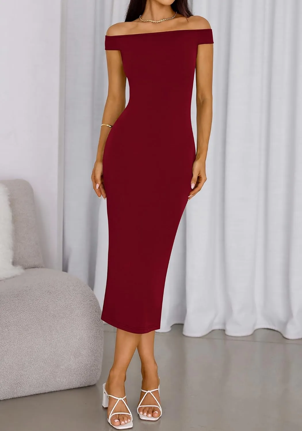 BTFBM Summer Dresses for Women 2025 Midi Off The Shoulder Sleeveless Split Knit Slim Fit Cocktail Party Going Out Dress