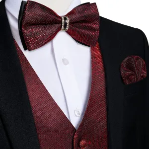 Burgundy Red Shiny Vest Set with Matching Bow Tie, Hanky, and Cufflinks
