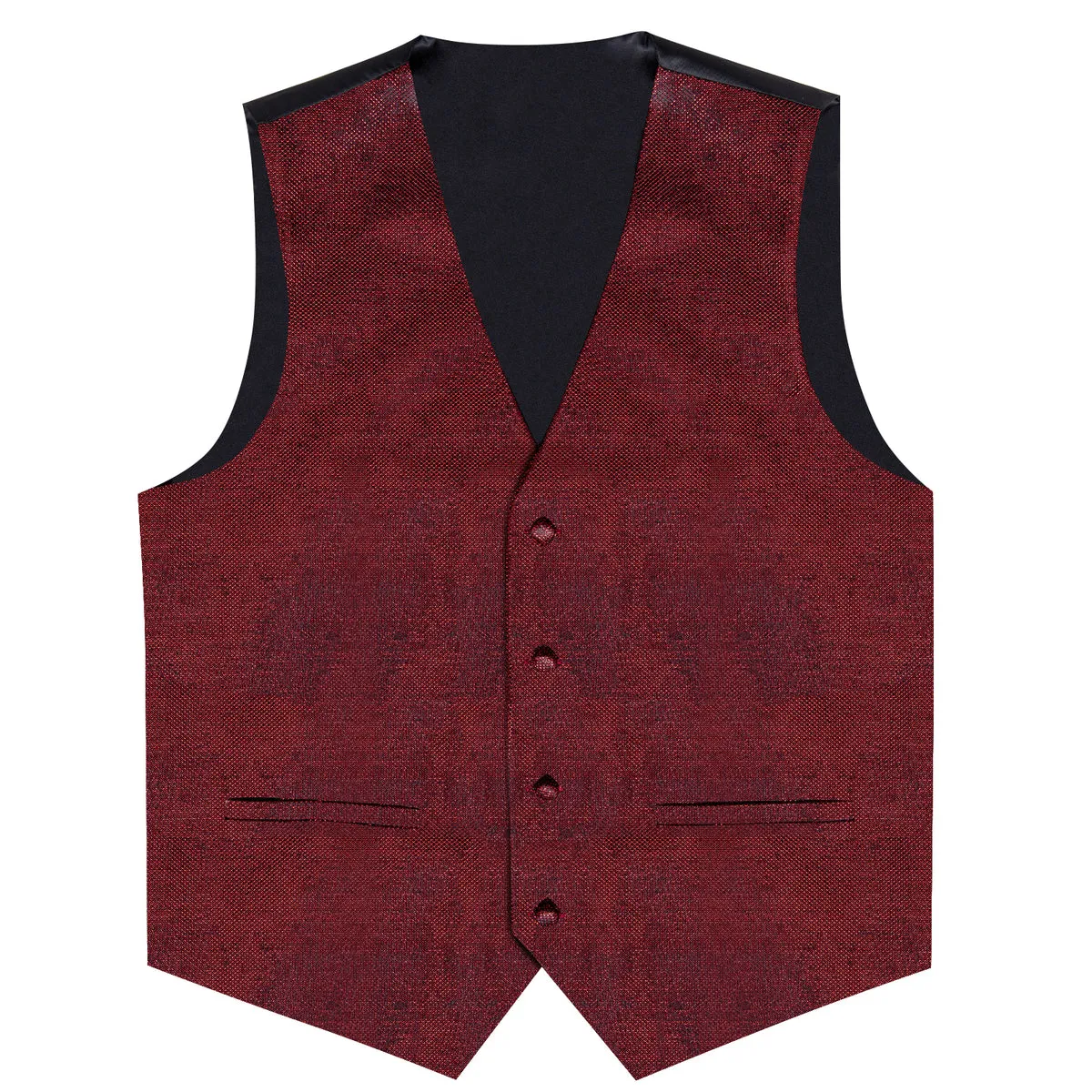 Burgundy Red Shiny Vest Set with Matching Bow Tie, Hanky, and Cufflinks